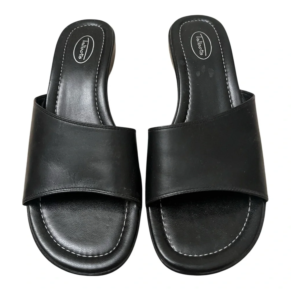 NEW Talbots Black Slides Leather Sandals Size 8.5 VTG - Picture 1 of 3